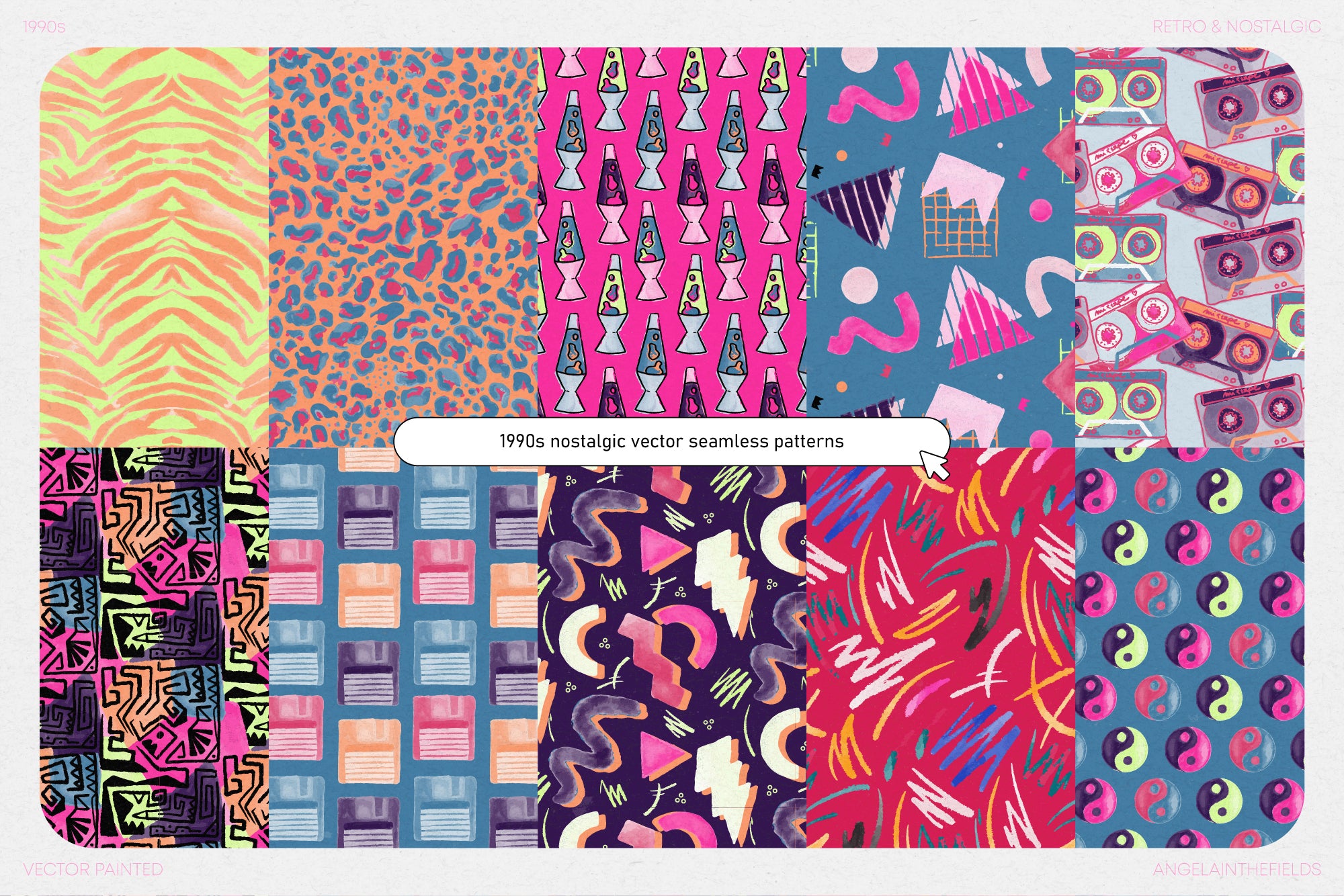 90s Vector Watercolour Patterns Set