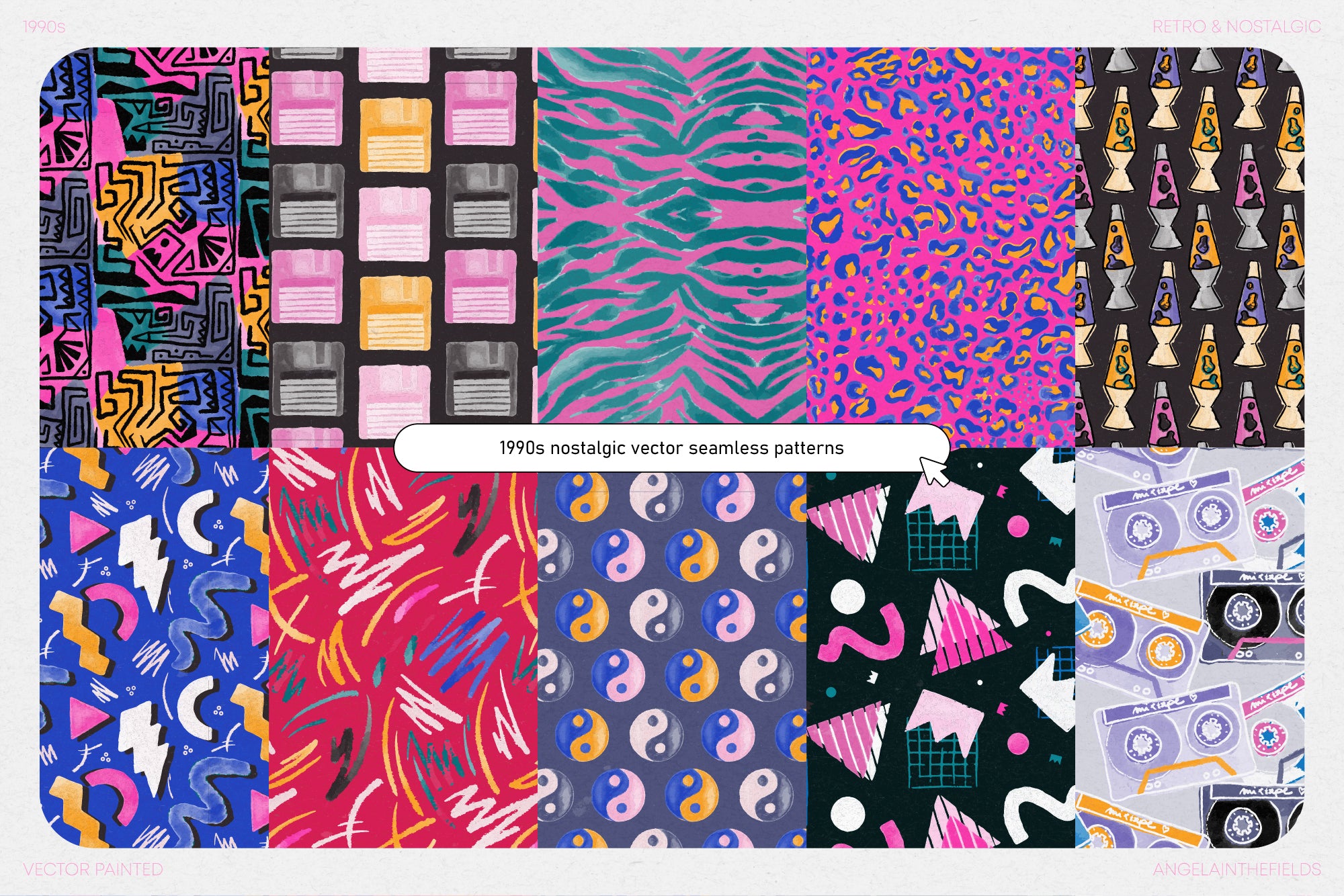 90s Vector Watercolour Patterns Set