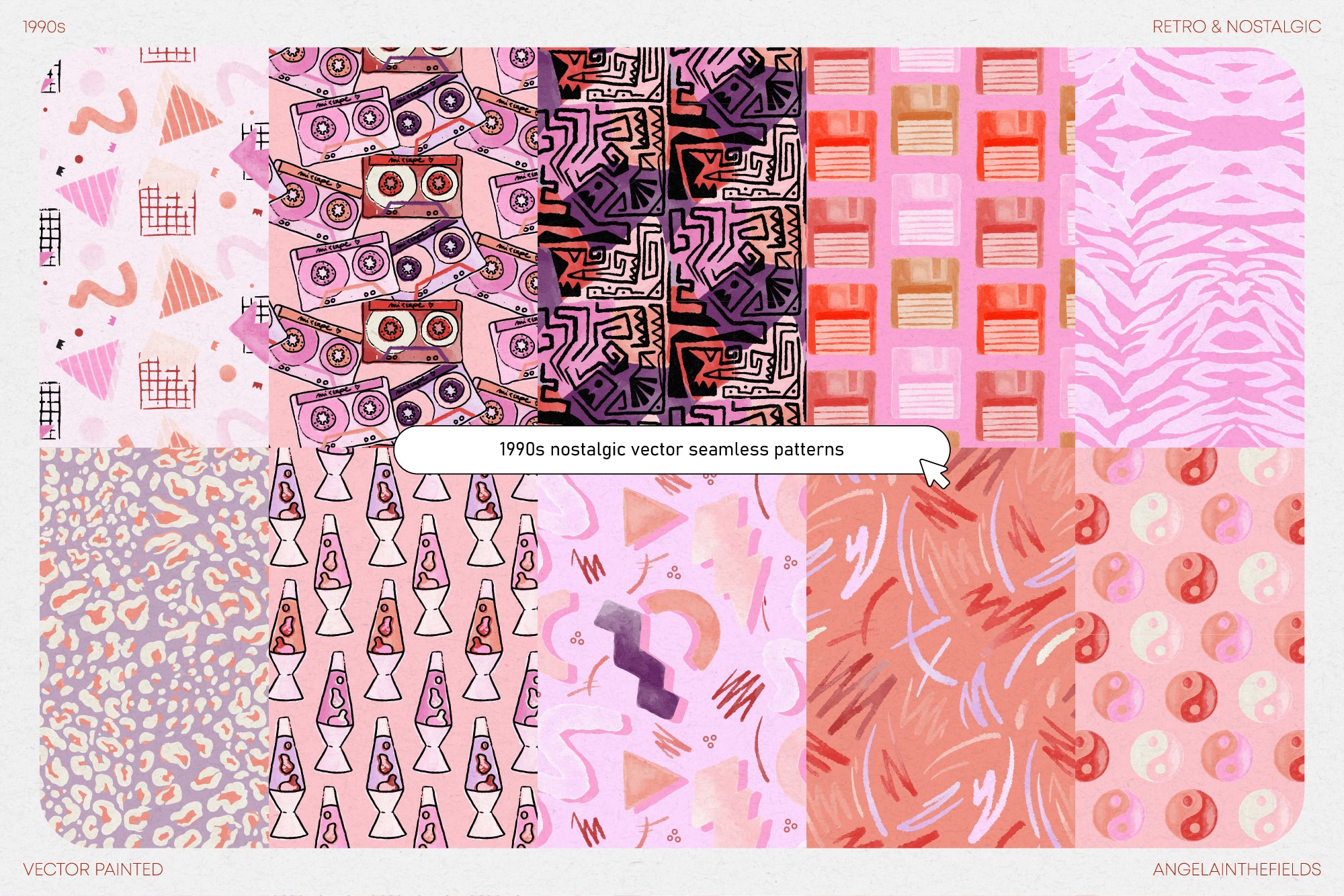 90s Vector Watercolour Patterns Set