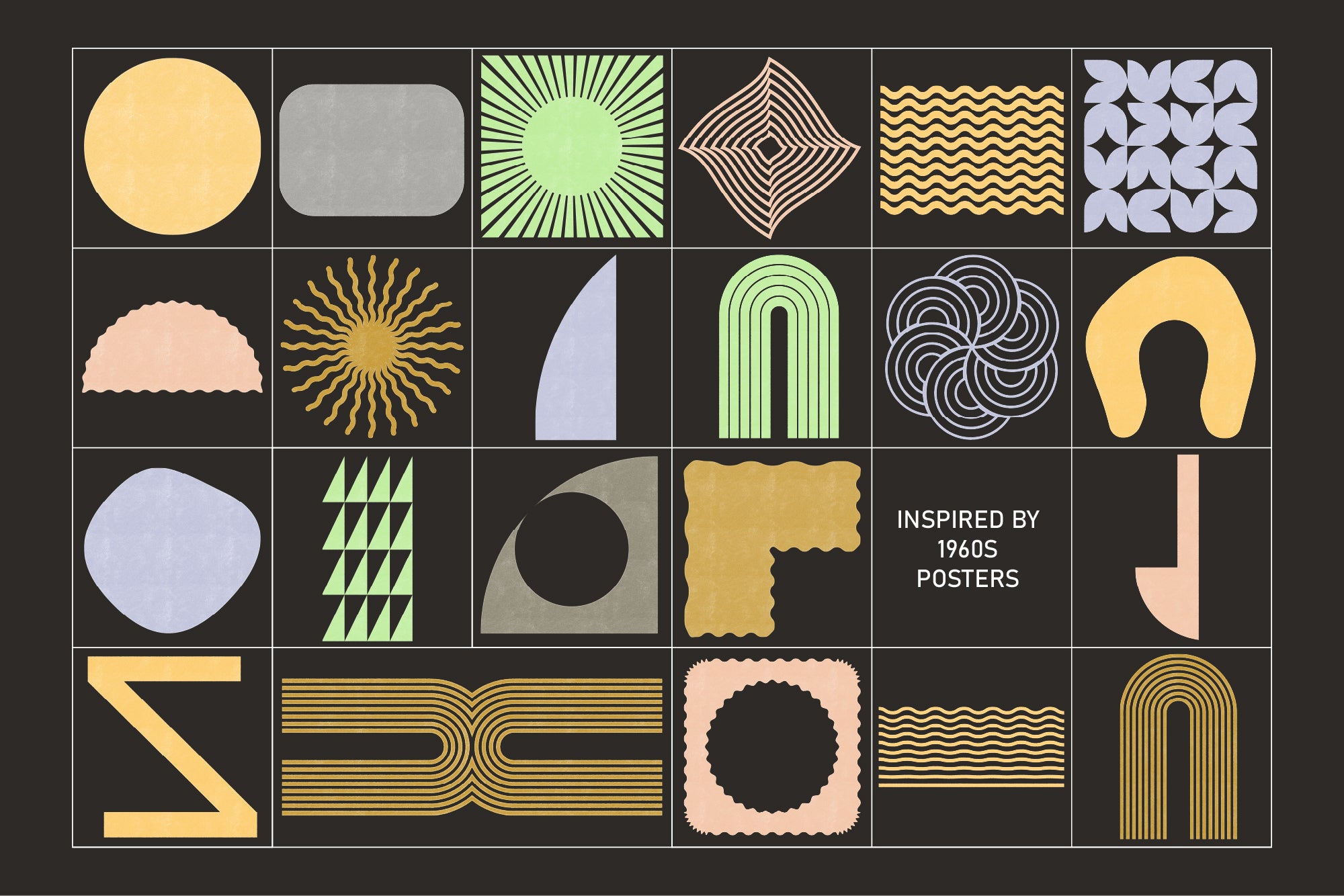 Textured 70s Geo Clipart