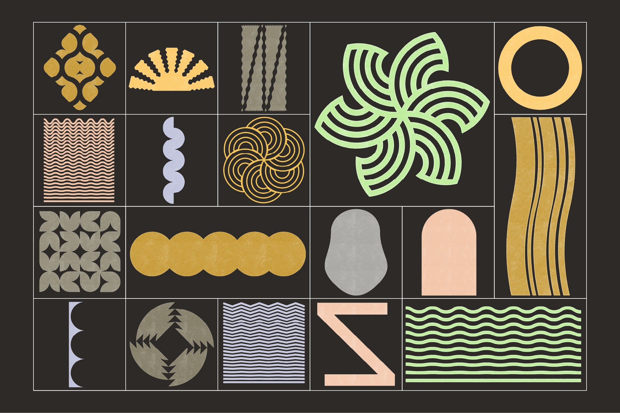 Textured 70s Geo Clipart