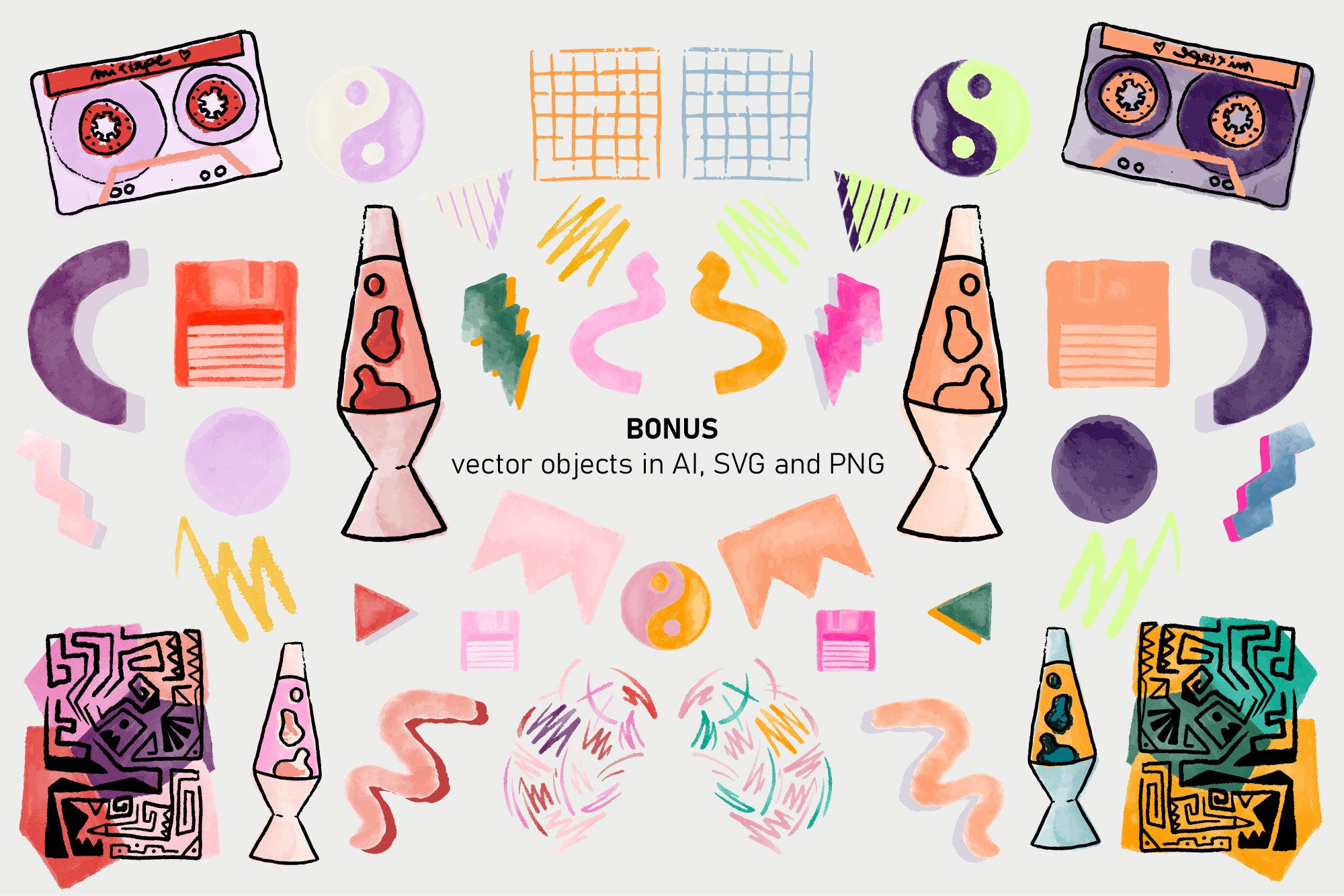 90s Vector Watercolour Patterns Set