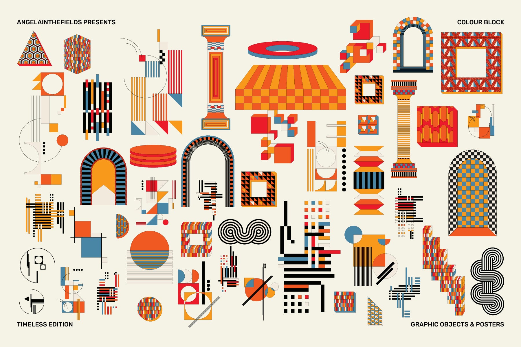 Retro Colour Block Vector Objects