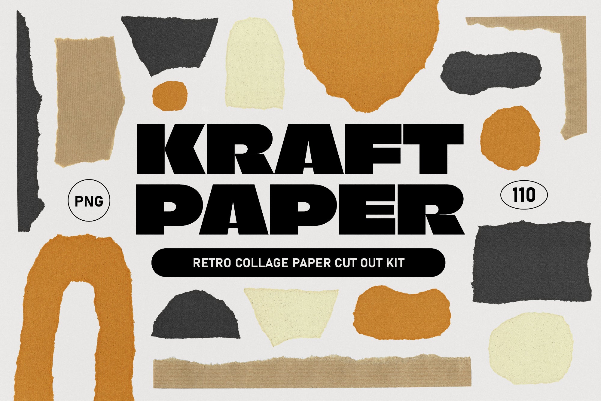 Abstract kraft paper shapes set — torn and layered paper textures for tactile brand identity design