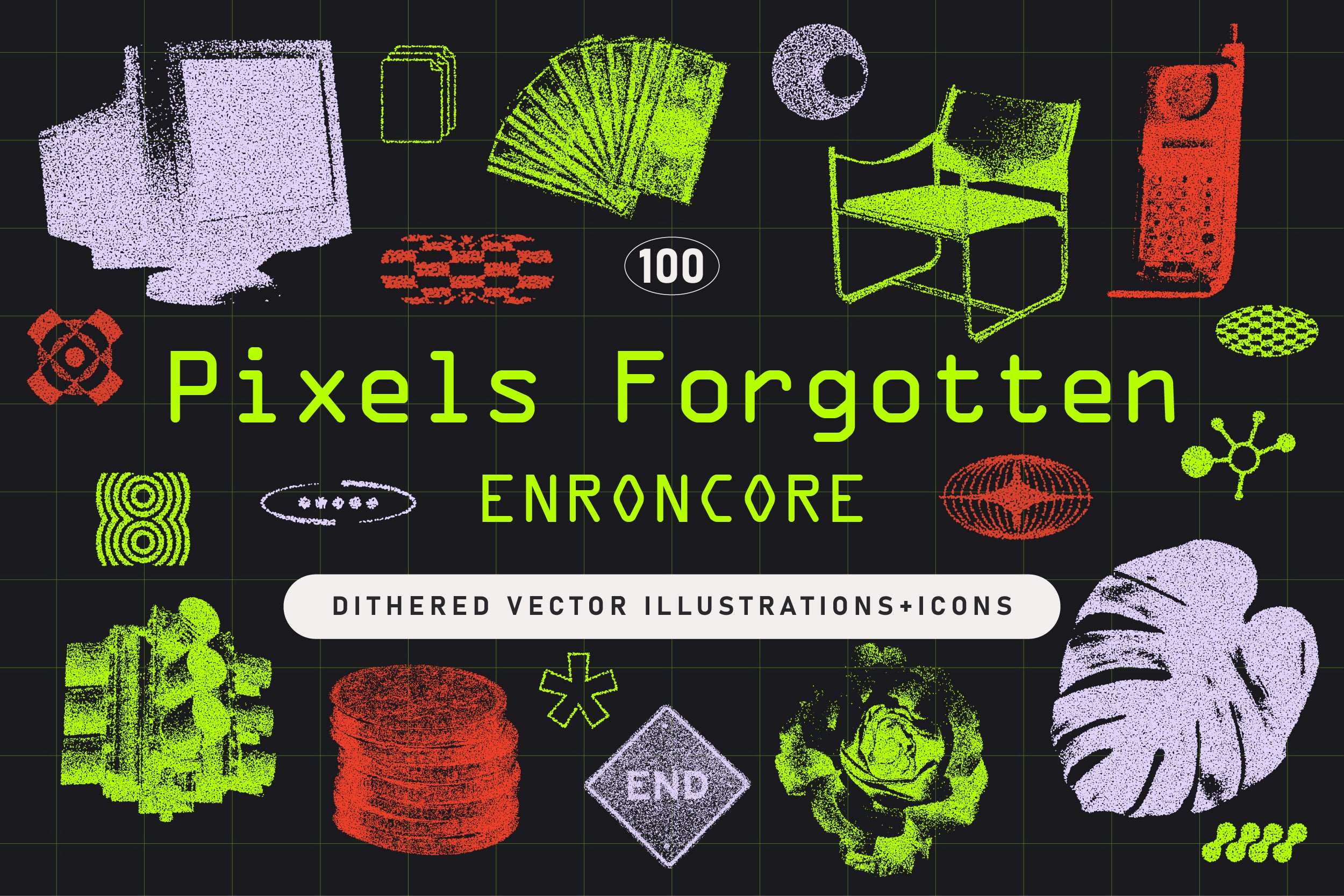 Pixels Forgotten vector elements — structured, modular digital icons with ordered systemic visual logic