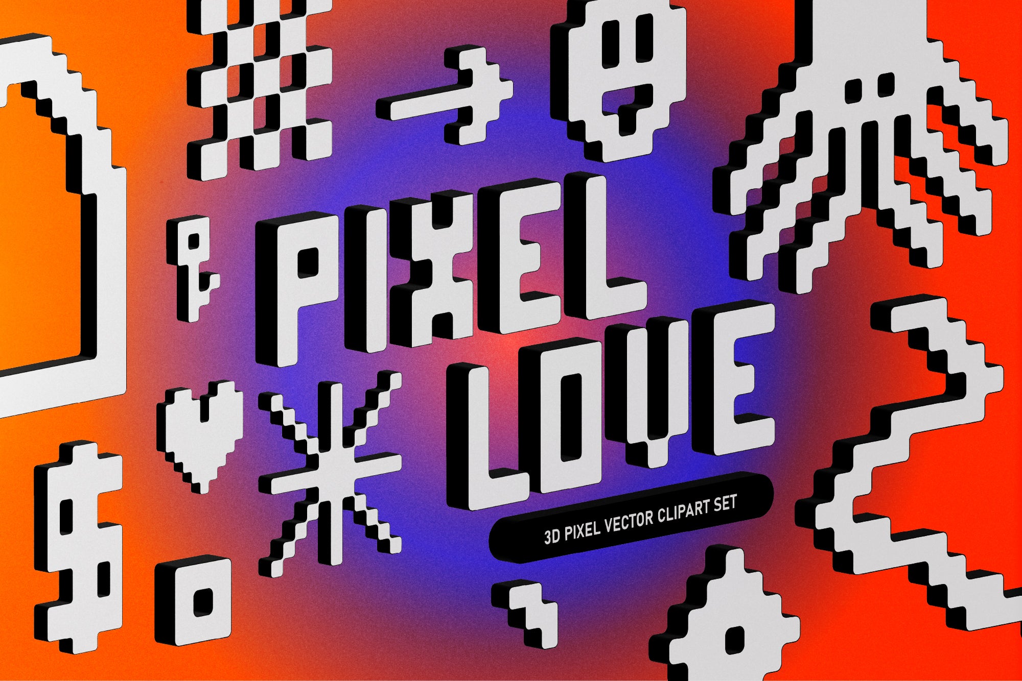 3D Pixel Love Vector Clipart