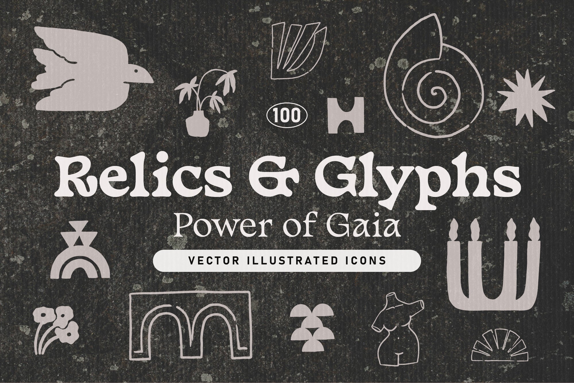 Relics and Glyphs vector elements — ancient mark-making and earthy hand-drawn symbols for warm brand identity