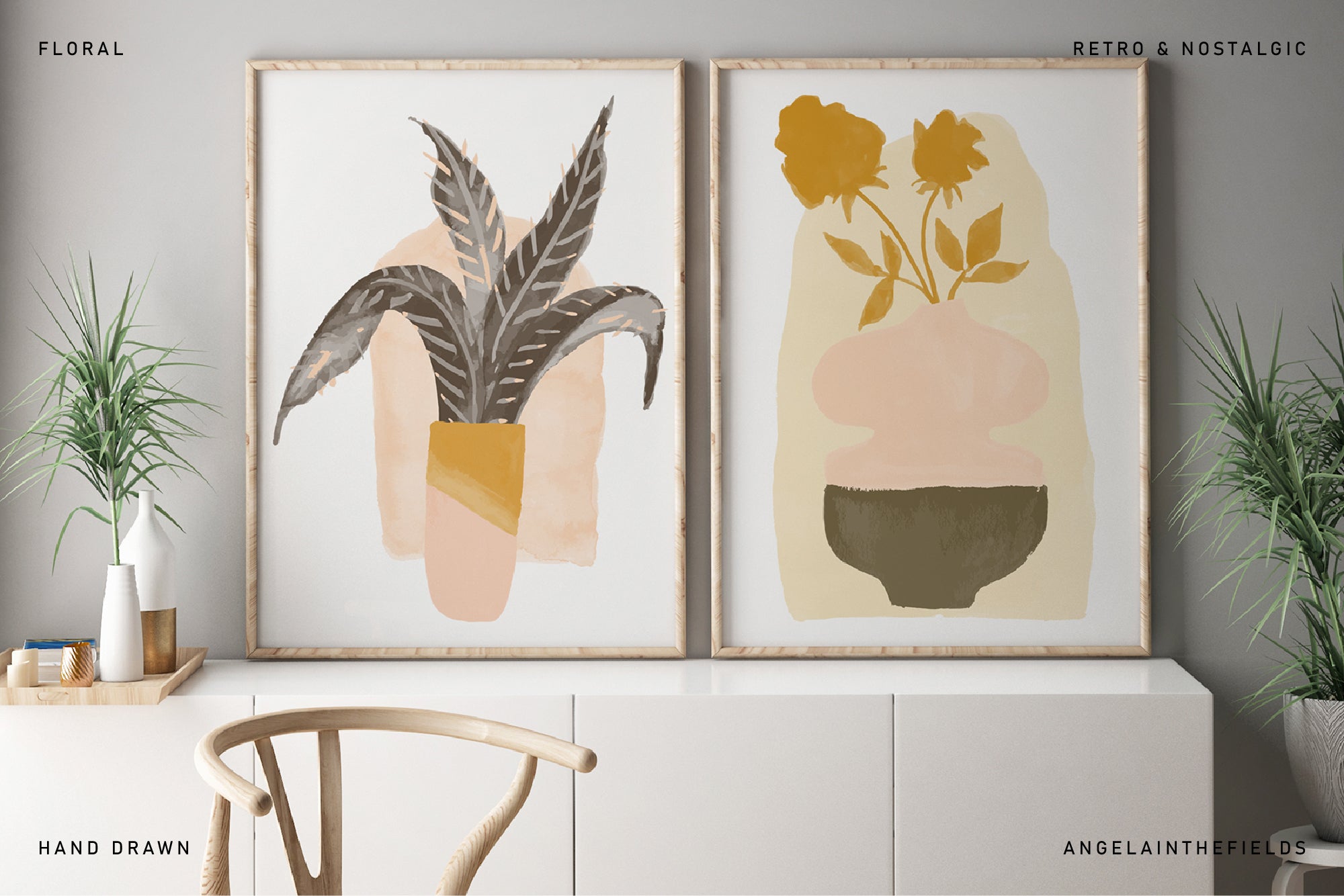Retrofloral Watercolor Vector Set