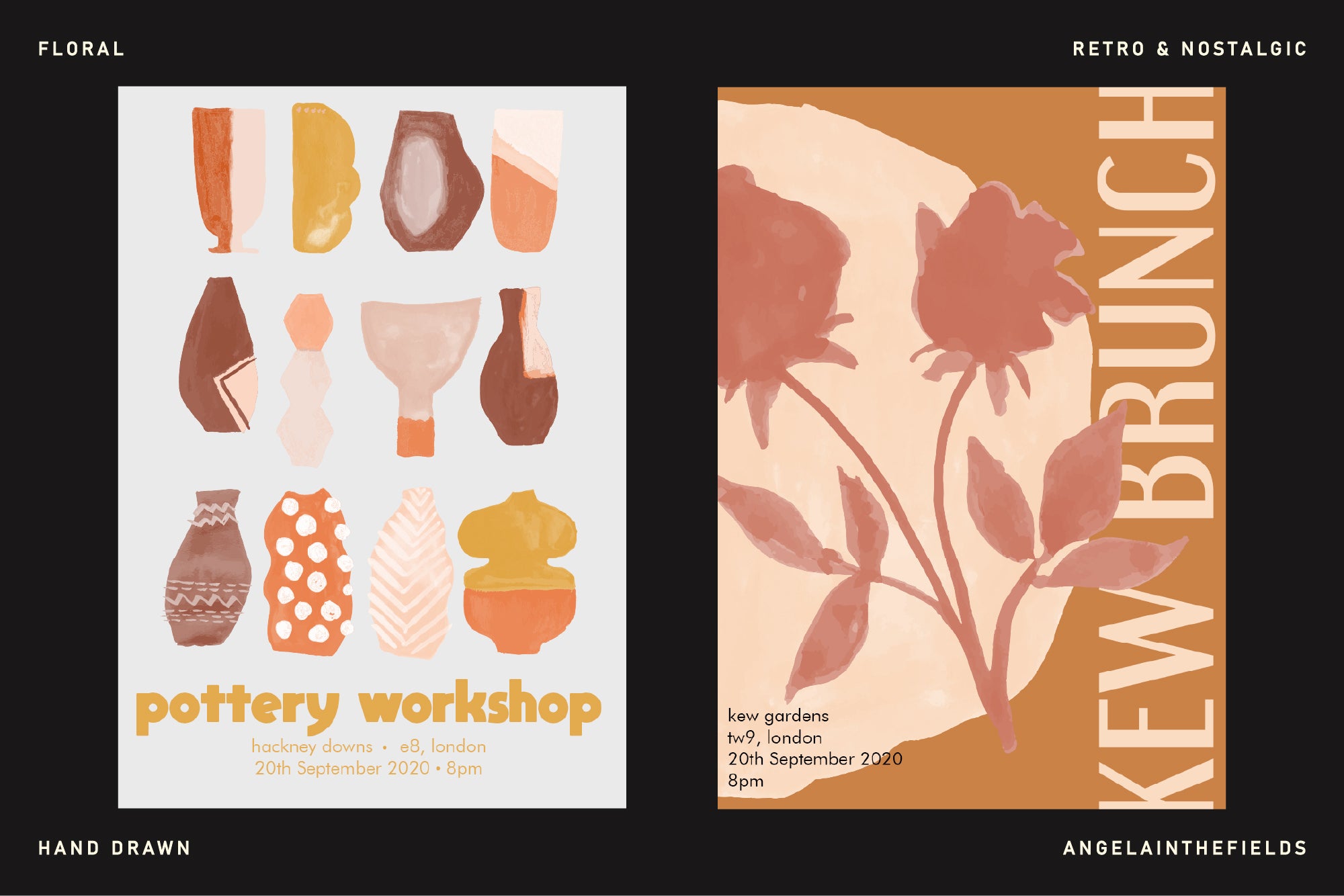 Retrofloral Watercolor Vector Set