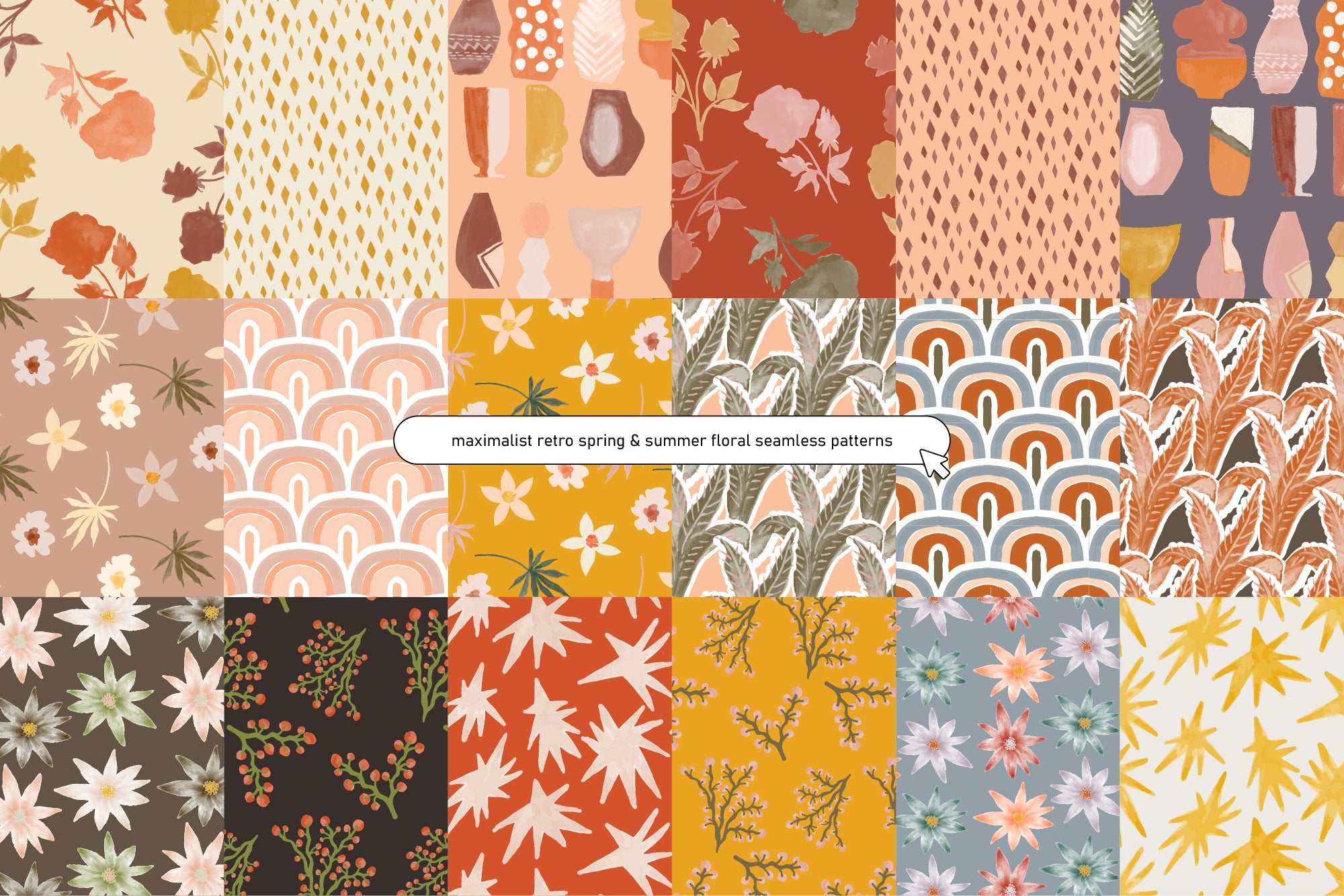 Retrofloral Watercolor Vector Set