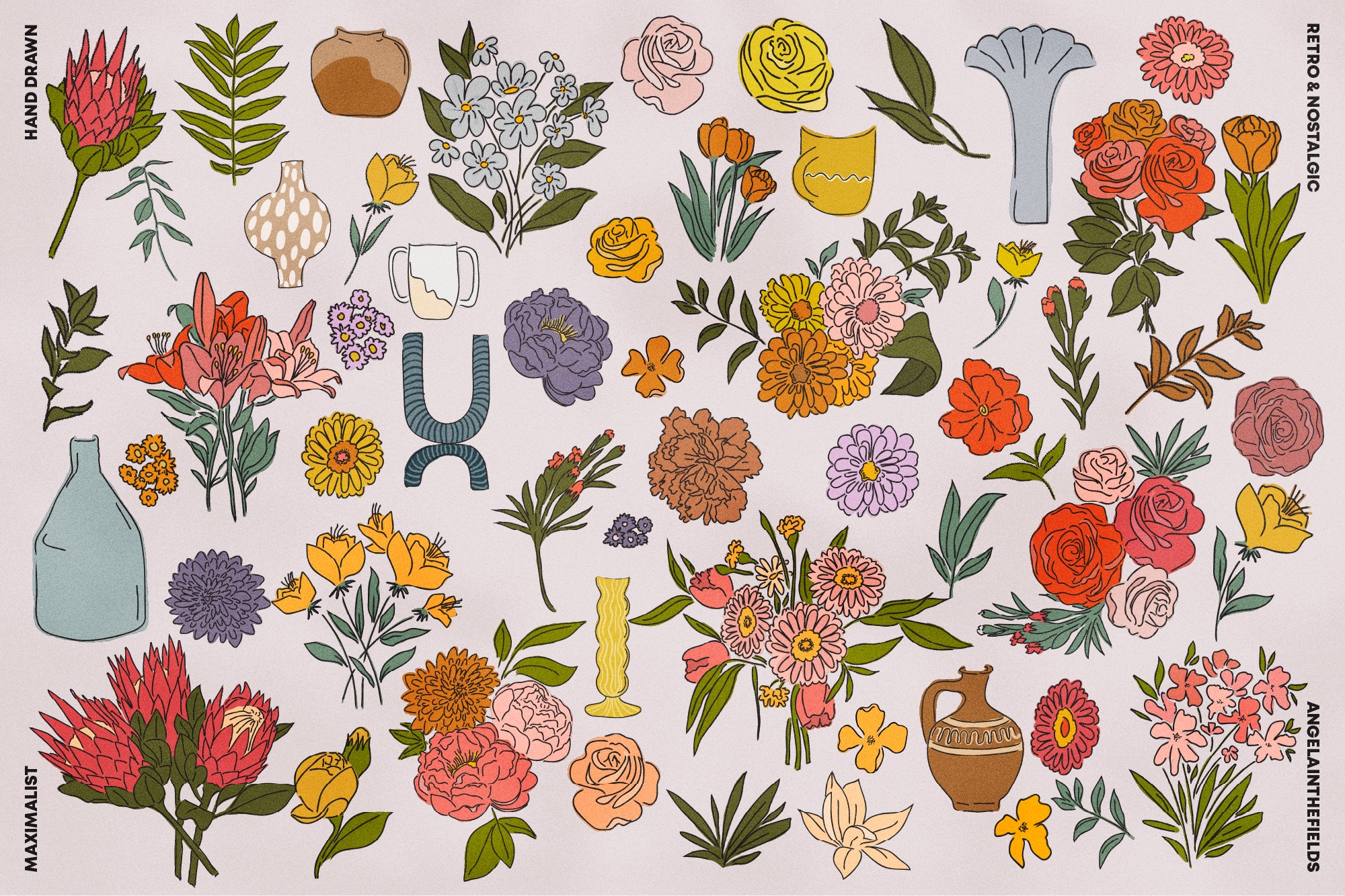 Sketchy Spring Floral Vector Clipart