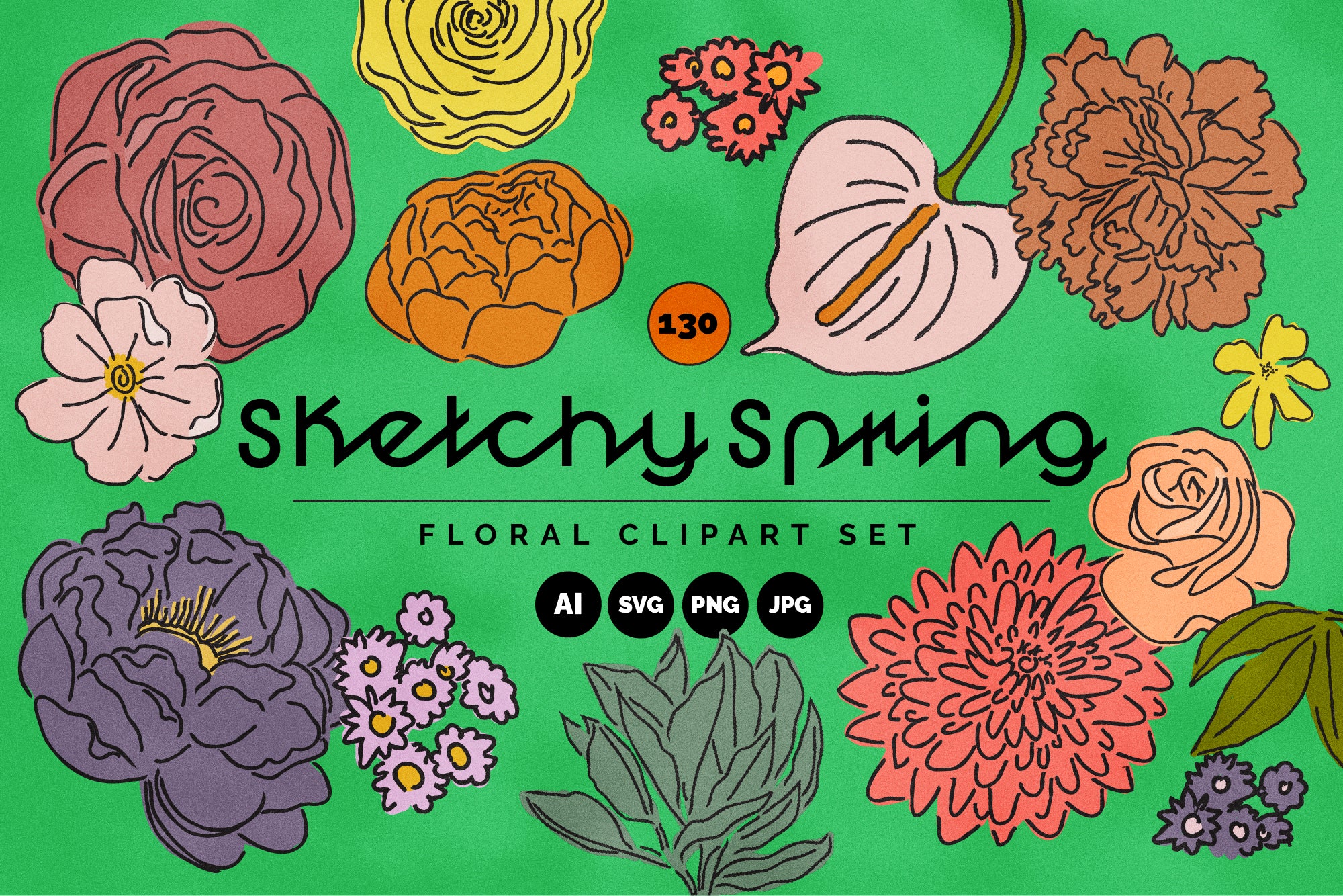 Sketchy Spring Floral Vector Clipart