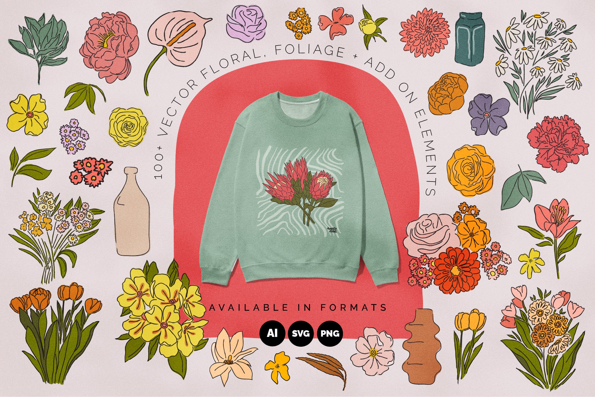 Sketchy Spring Floral Vector Clipart