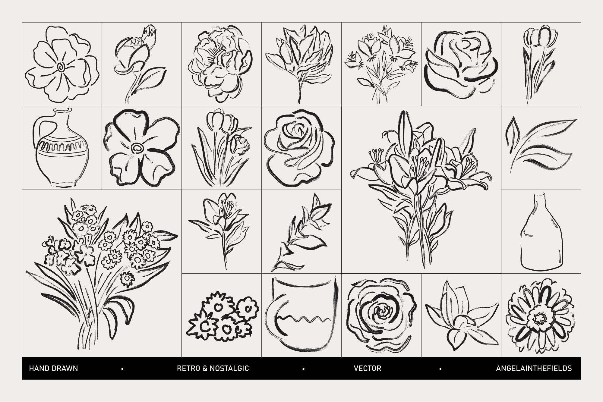 Brushed Spring Floral Vector Clipart
