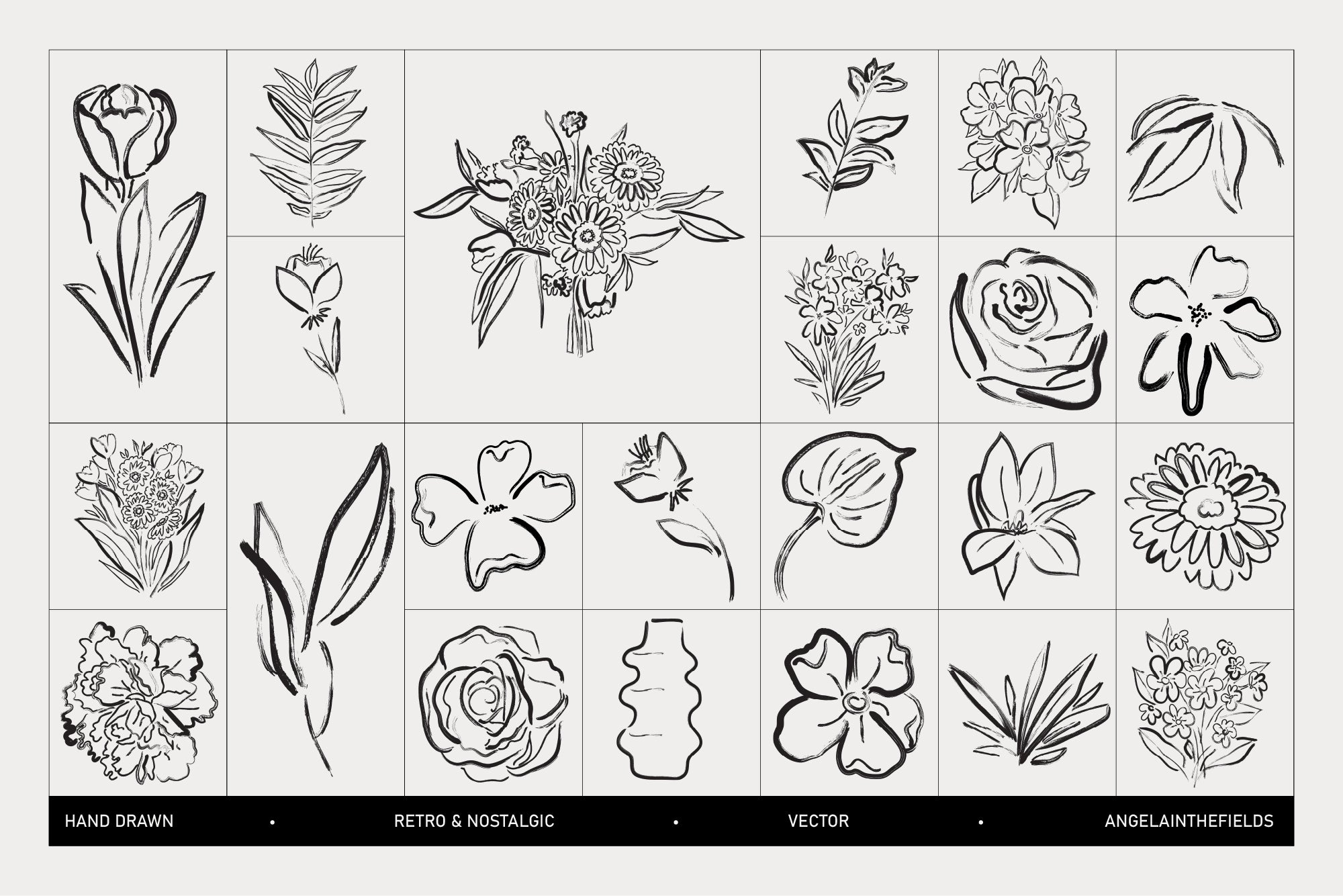 Brushed Spring Floral Vector Clipart
