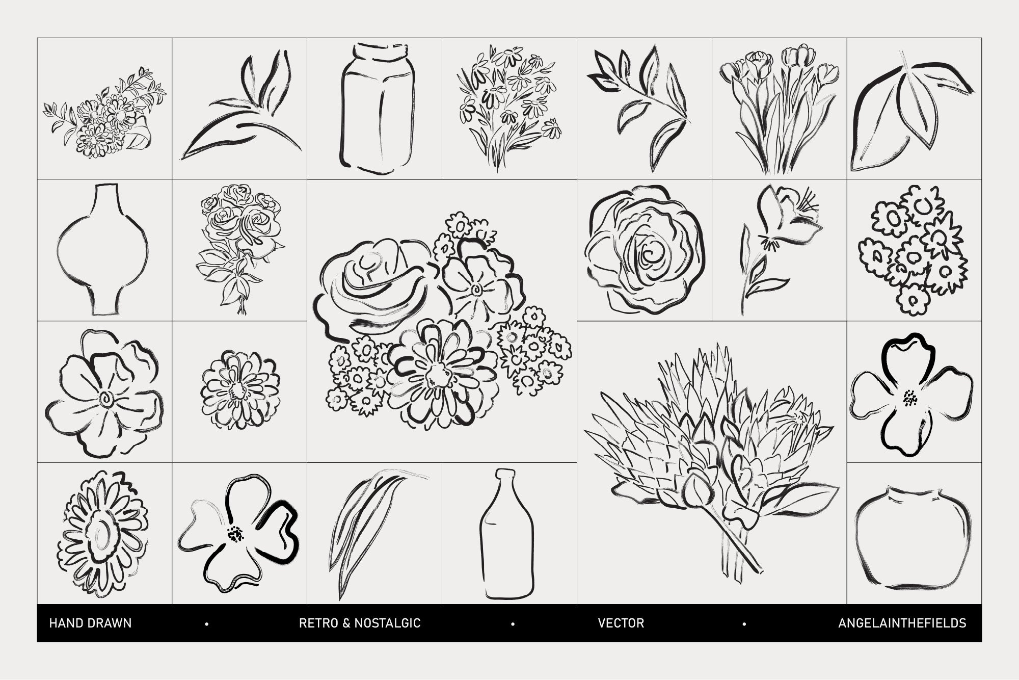 Brushed Spring Floral Vector Clipart