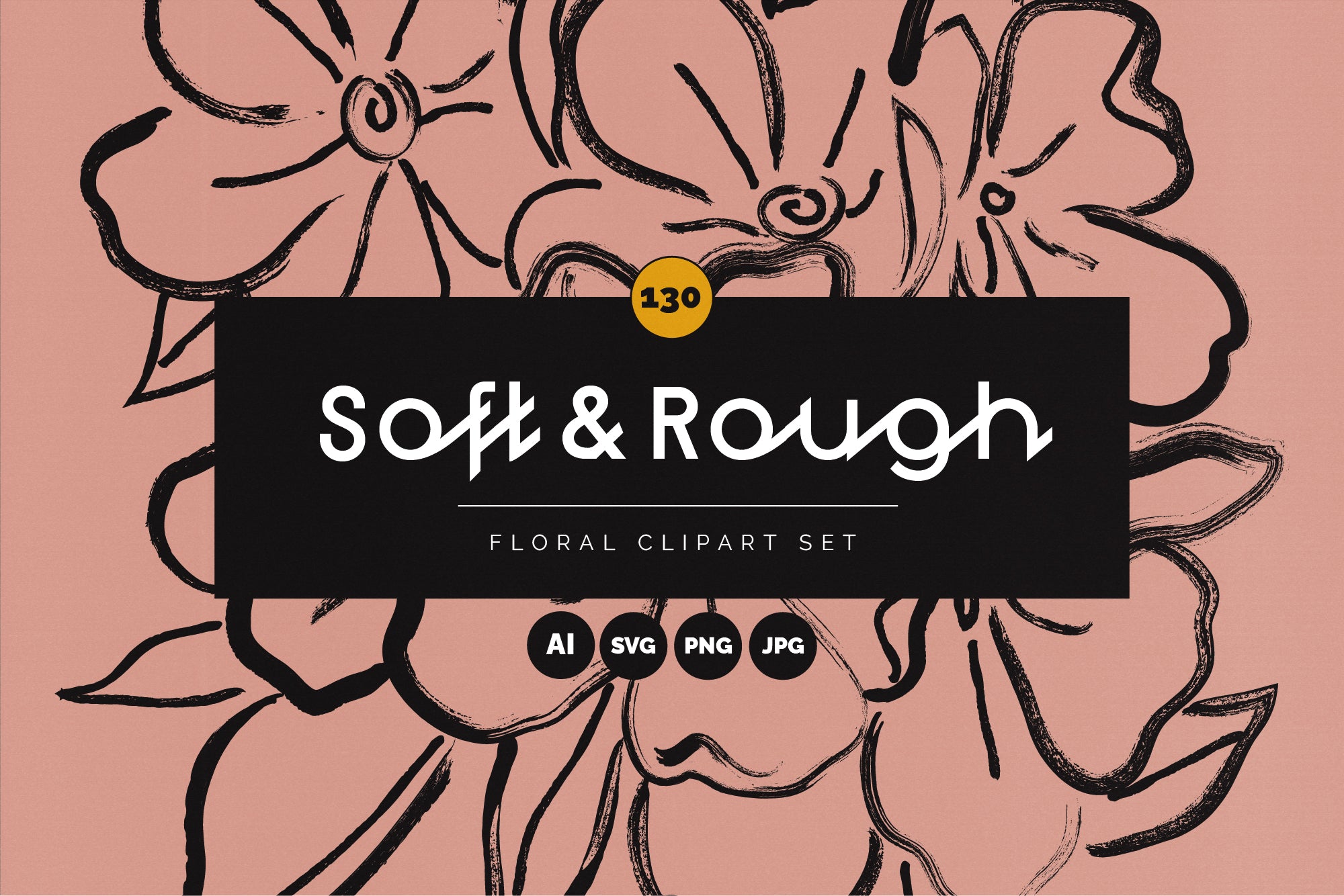 Brushed Spring Floral Vector Clipart