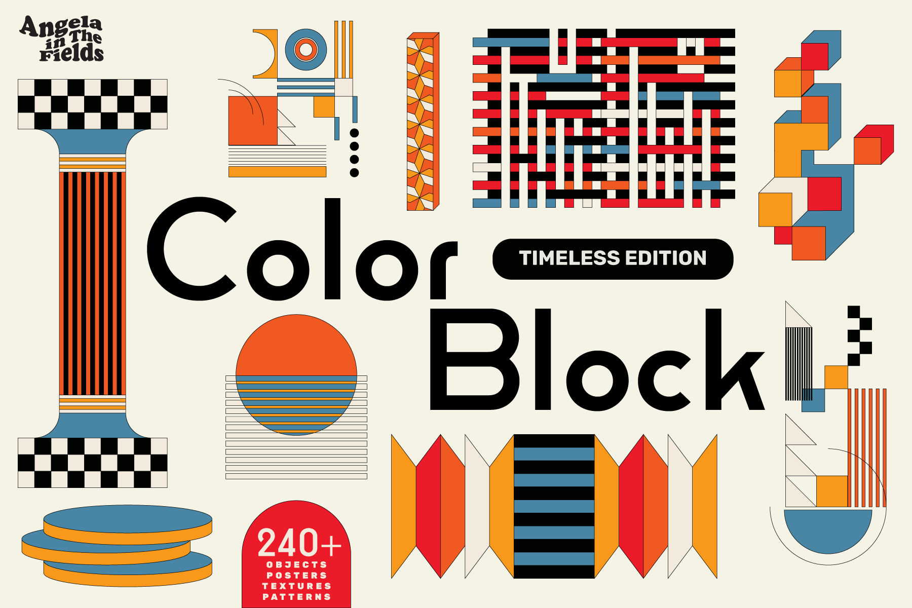 Retro Colour Block Vector Objects — bold intuitive colour forms and expressive geometric shapes