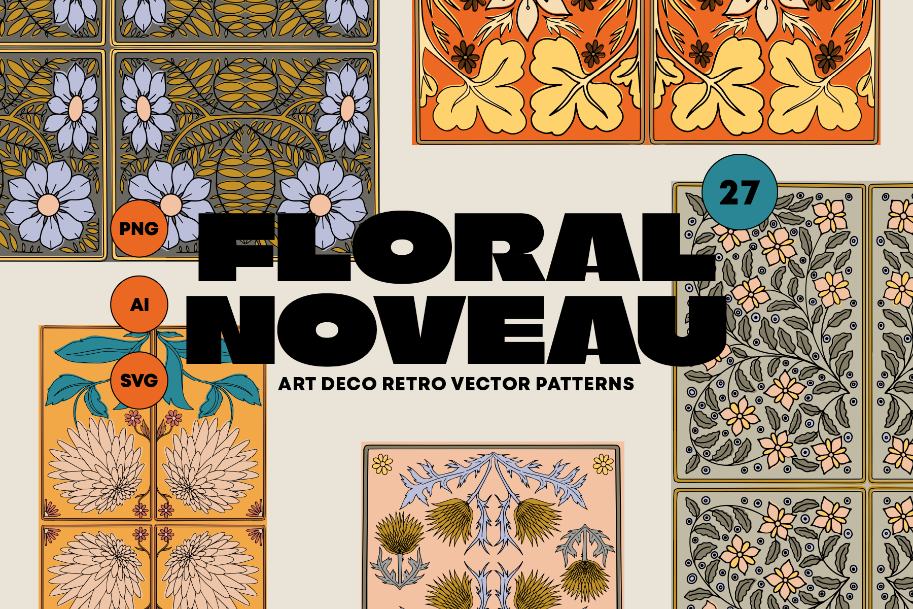 Structured Art Deco botanical repeat patterns for ceremonial and elevated brand design