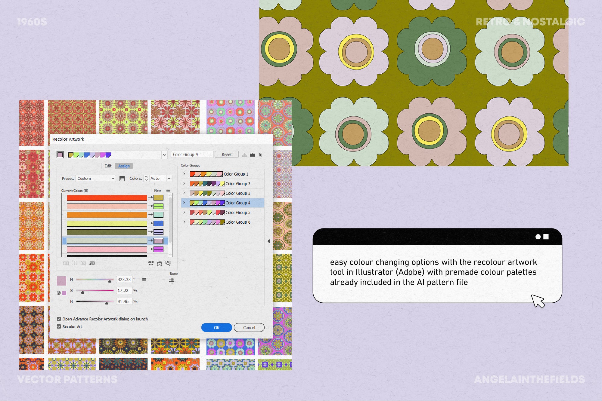 60s Vector Floral Patterns