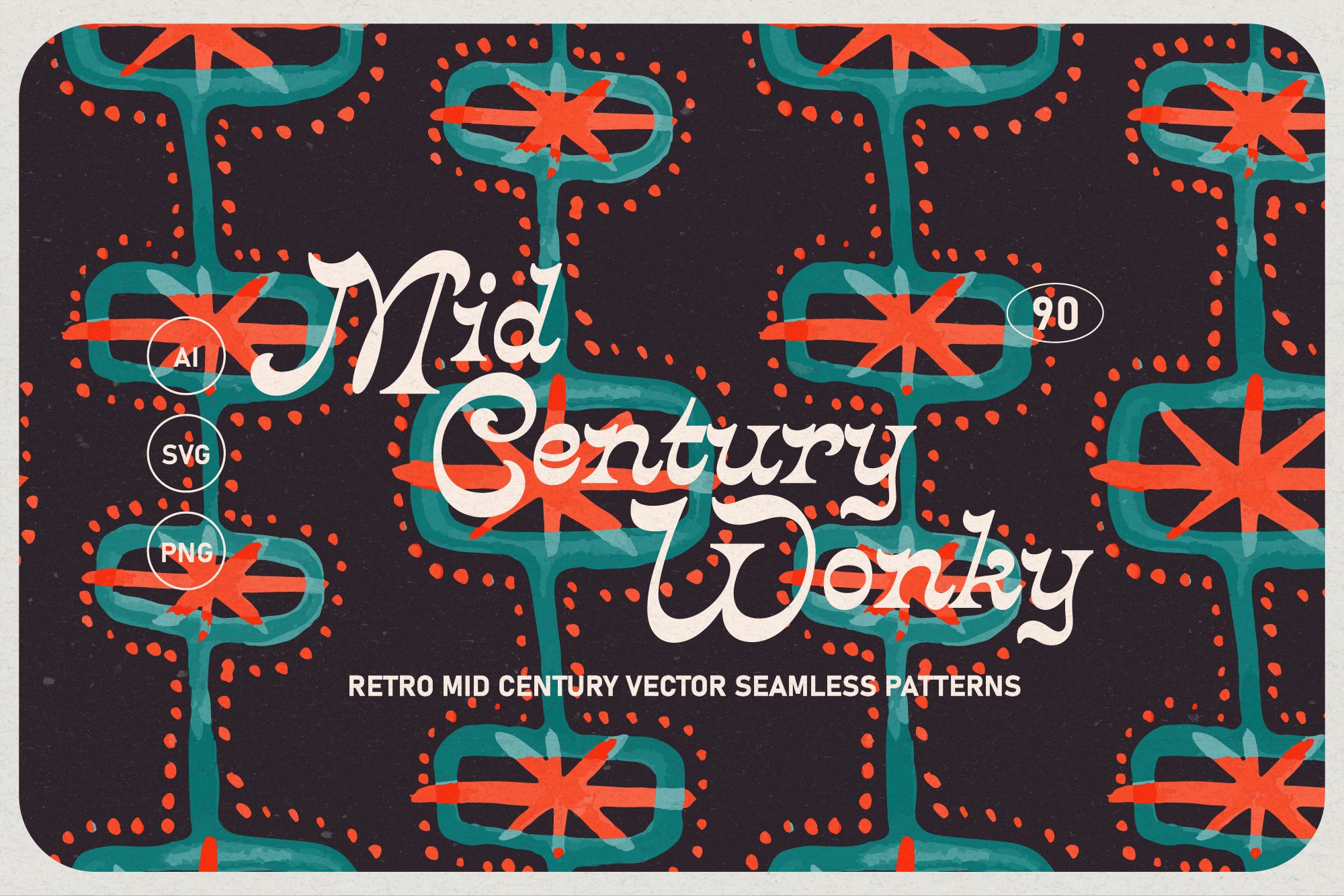 Organic mid-century watercolour vector patterns with hand-drawn irregularity for print and digital