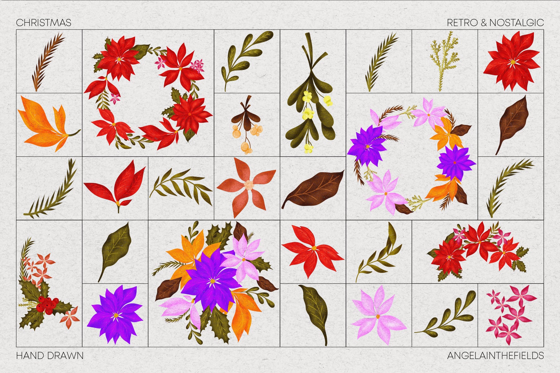 Retro Christmas Floral Set