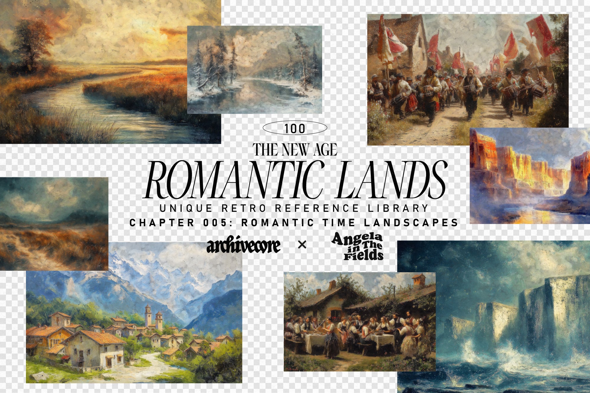 Romantic Lands vintage backgrounds — atmospheric painted landscapes with historical depth and heritage character